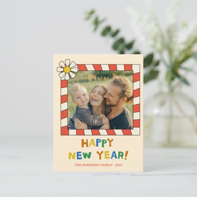 Retro-Pop-Rahmen Neujahrsfoto  Postkarte (Stehend Vorderseite)
