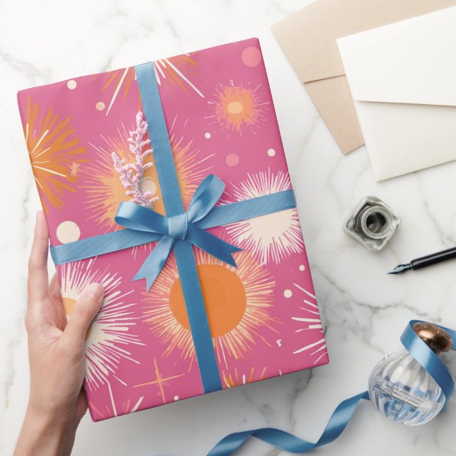 Retro-Pop Rosa Orange Burst Creme Abstrakte Muster Geschenkpapier (Schenken)