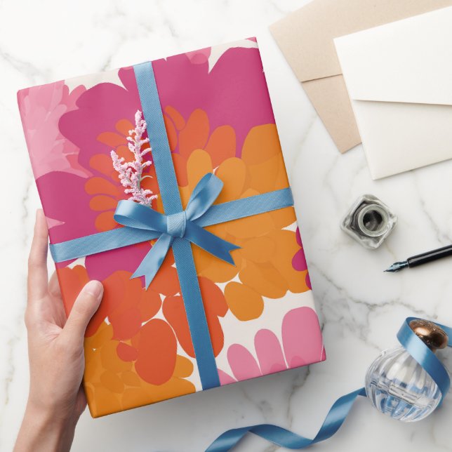 Retro-Pop Rosa Orange Burst Creme Abstrakte Muster Geschenkpapier (Schenken)