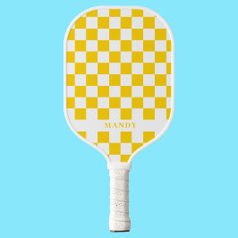 Retro-Pop Sonnen Gelb Schachbrettmuster mit indivi Pickleball Schläger