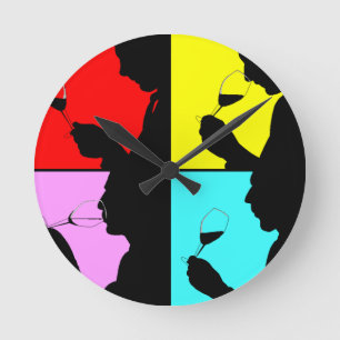 Retro-PopArt-Uhr Vintage 4 Schritte Weinprobe Runde Wanduhr