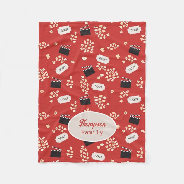 Retro-Popcorn-Kino-Monogramm Fleecedecke (Vorderseite)