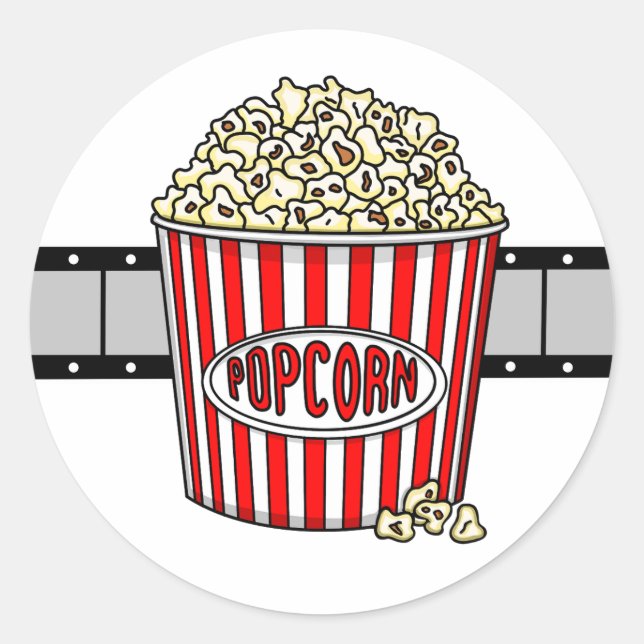 Retro Popcorn und Filmstrip Runder Aufkleber (Vorderseite)