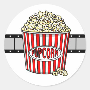 Retro Popcorn und Filmstrip Runder Aufkleber