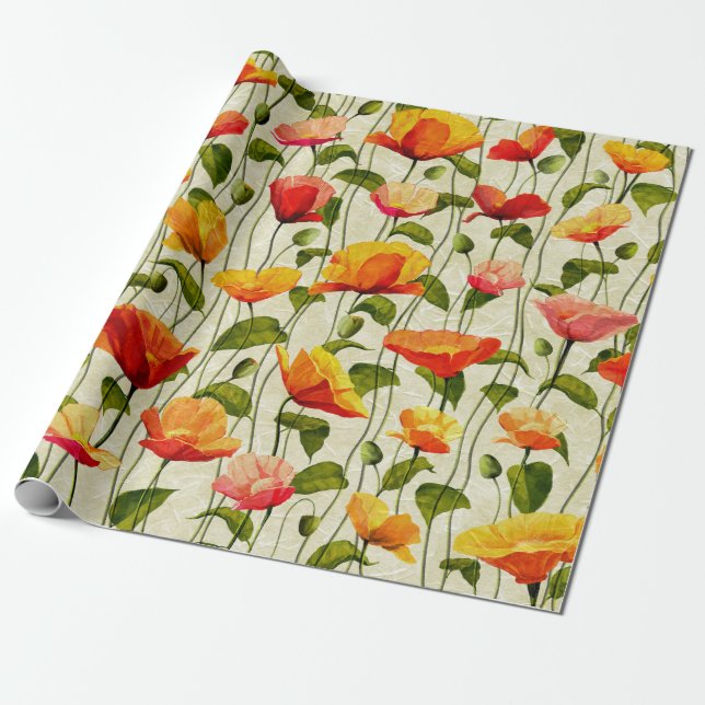 Retro Poppies Geschenkpapier (Ungerollt)