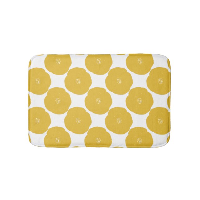 Retro Poppy Blumenmuster in Gelb und Weiß Badematte (Vorderseite)