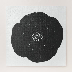 Retro Poppy Floral Art Muster in Schwarz-Weiß Puzzle