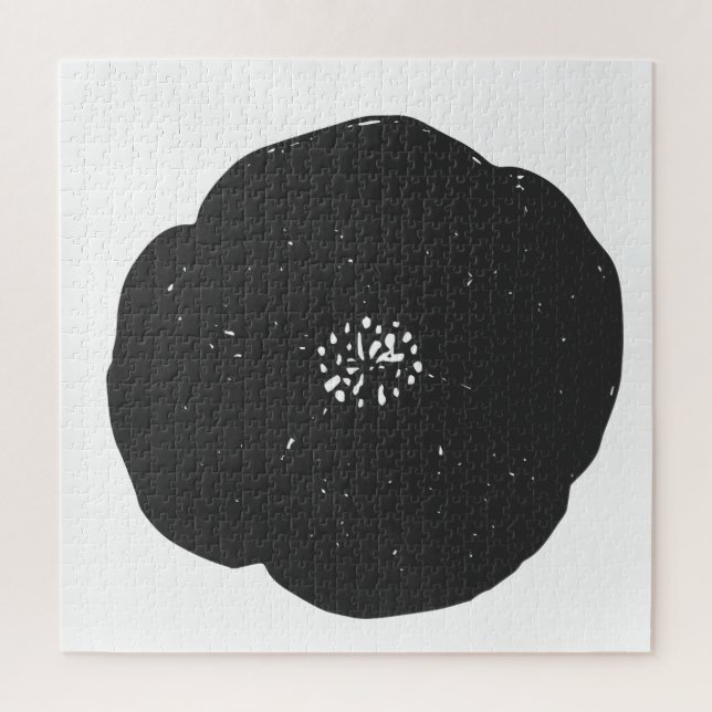 Retro Poppy Floral Art Muster in Schwarz-Weiß Puzzle (Vertikal)
