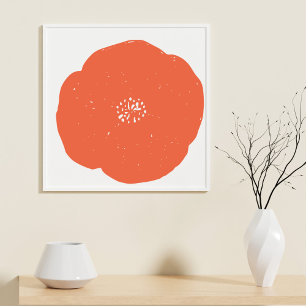 Retro Poppy Floral Art Vintag orange und weiß Poster