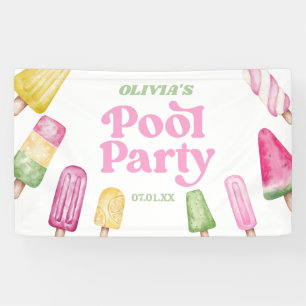 Retro Popsicle Birthday Pool Party Banner