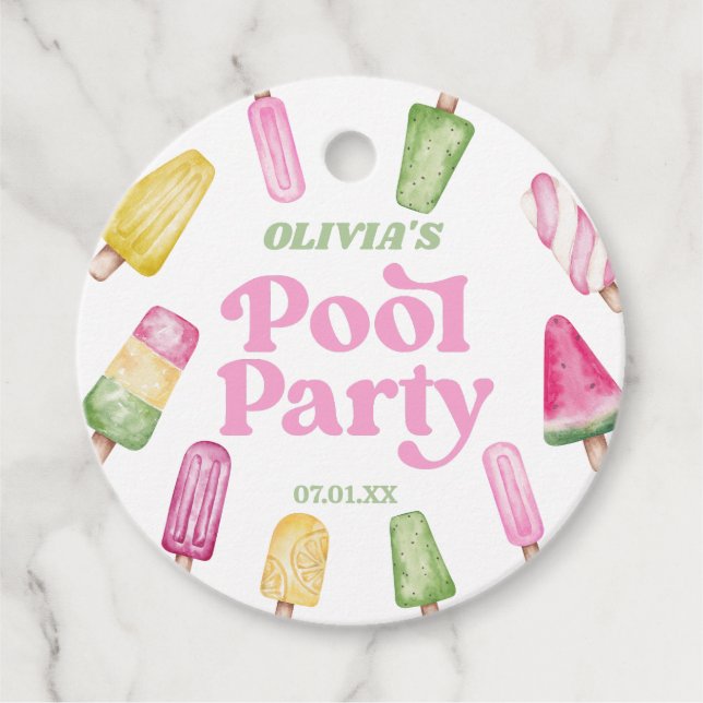 Retro Popsicle Birthday Pool Party Geschenkanhänger (Vorderseite)