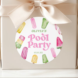 Retro Popsicle Birthday Pool Party Runder Aufkleber