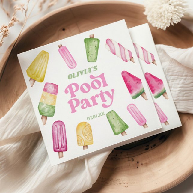 Retro Popsicle Birthday Pool Party Serviette (Von Creator hochgeladen)