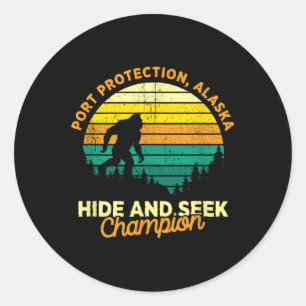 Retro Port Protection, Alaska Big Foot Souvenir Runder Aufkleber