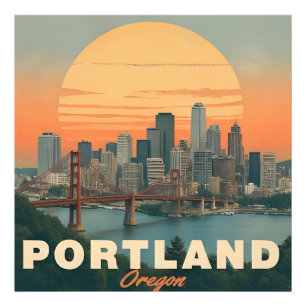 Retro Portland Oregon Skyline Vintage Reise Fotodruck