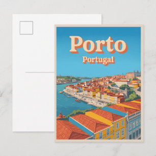Retro Porto Stadt Portugal Reise Skyline Geschenke Postkarte