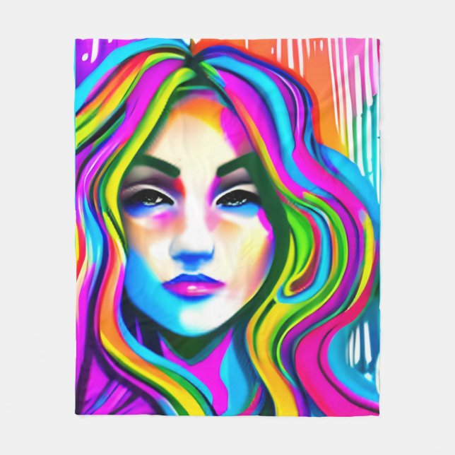 Retro-Portrait einer Frau mit Regenbogenhaar Fleecedecke (Vorderseite)