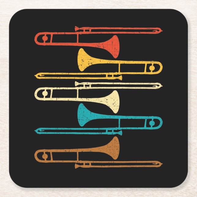Retro Posaune - Jazz Rechteckiger Pappuntersetzer (Vorderseite)
