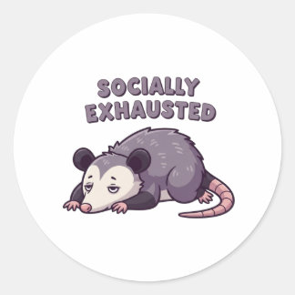 Retro Possum Socially Exhausted Vinyl Sticker
