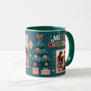 Retro-Post-Briefmarke Frohe Weihnachten Collage Tasse