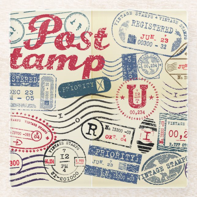 Retro post Briefmarke, Vintage Sammlung. Glasuntersetzer (Vorderseite)
