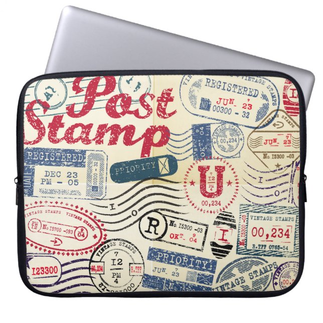 Retro post Briefmarke, Vintage Sammlung. Laptopschutzhülle (Vorderseite)
