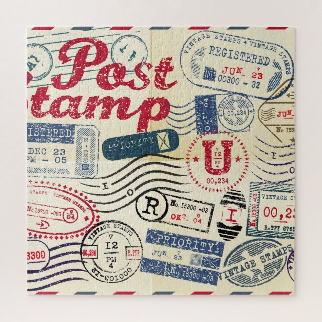 Retro post Briefmarke, Vintage Sammlung. Puzzle (Vertikal)