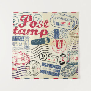 Retro post Briefmarke, Vintage Sammlung. Wandteppich