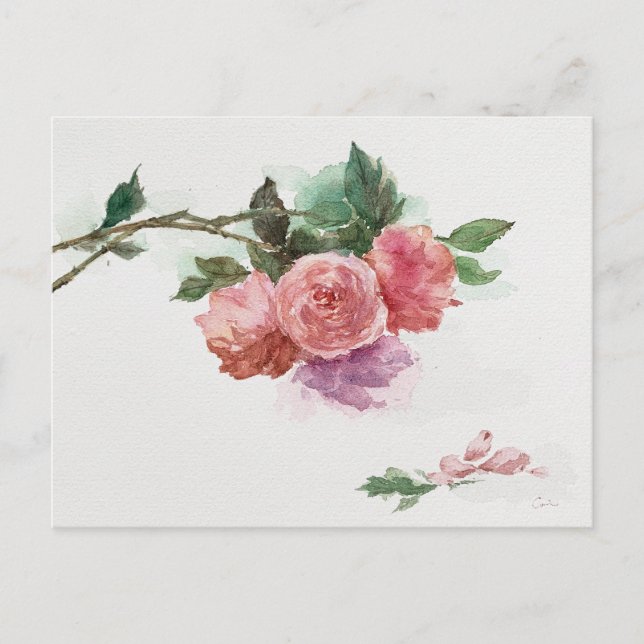 Retro Postcard Rose Blume Artwork Karte (Vorderseite)