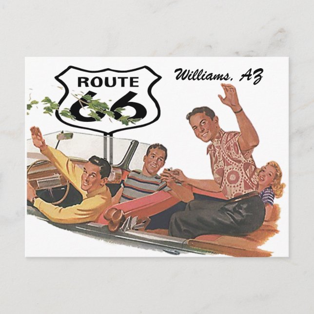 Retro Postcard Route 66 Stopover Promo Road Trip Postkarte (Vorderseite)