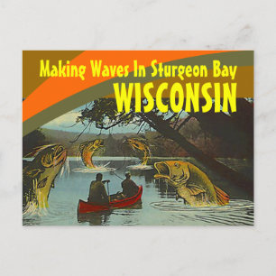 Retro Postcard Sturgeon Bay Wisconsin Übertreibung Postkarte