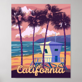 Retro Poster California. Lifeguard house