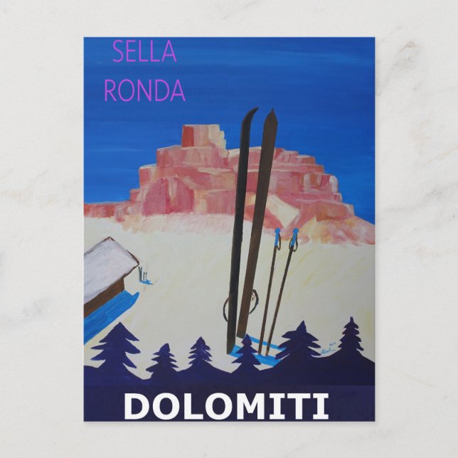 Retro Poster Dolomiti Italien - Sella Ronda Postkarte (Vorderseite)
