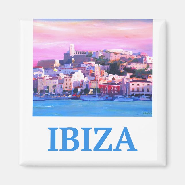 Retro Poster Ibiza Altstadt und Hafen Magnet (Vorne)