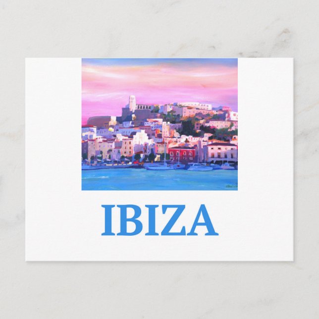Retro Poster Ibiza Altstadt und Hafen Postkarte (Vorderseite)