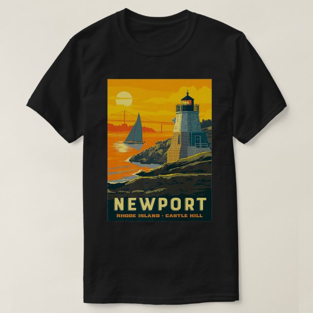Retro Poster Newport Rhode Island Castle Hill Newp T-Shirt (Design vorne)