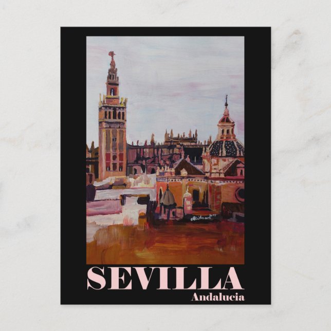 Retro Poster Sevilla Giralda Andalucia Postkarte (Vorderseite)