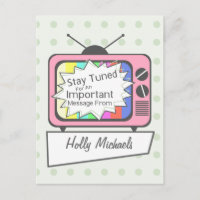 Retro-Postkarte: Bleiben Sie dran....Pink TV-Gerät