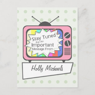 Retro-Postkarte: Bleiben Sie dran....Pink TV-Gerät Postkarte