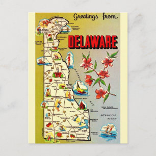 Retro-Postkarte der Karte von Delaware