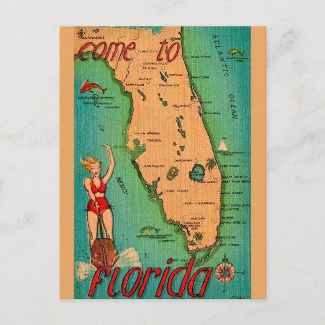 Retro Postkarte von Florida (Vorderseite)