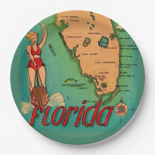 Retro Postkarte von Florida Pappteller (Vorderseite)