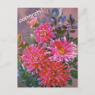 Retro-Postkartenstrauß aus rosa Dahlien Feiertagspostkarte