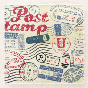 Retro-Poststempel, Vintage-Sammlung. Glasuntersetzer
