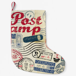 Retro-Poststempel, Vintage-Sammlung. Kleiner Weihnachtsstrumpf