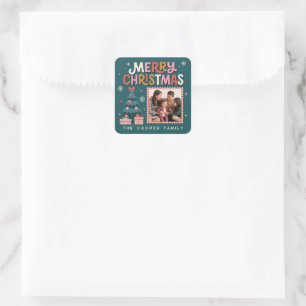Retro-Postwertzeichen Frohe Weihnachten Quadratischer Aufkleber