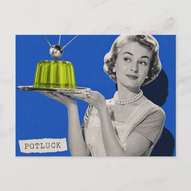 Retro- Potluck Frau Surrealer Collage Postkarte (Vorderseite)