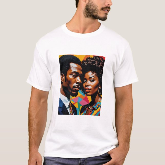 Retro Power Couple Vibranric Afrocentric Art T-Shi T-Shirt (Vorderseite)