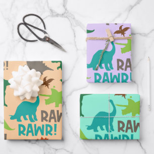 Retro prähistorische Dinosaurier Geburtstagsgesche Geschenkpapier Set