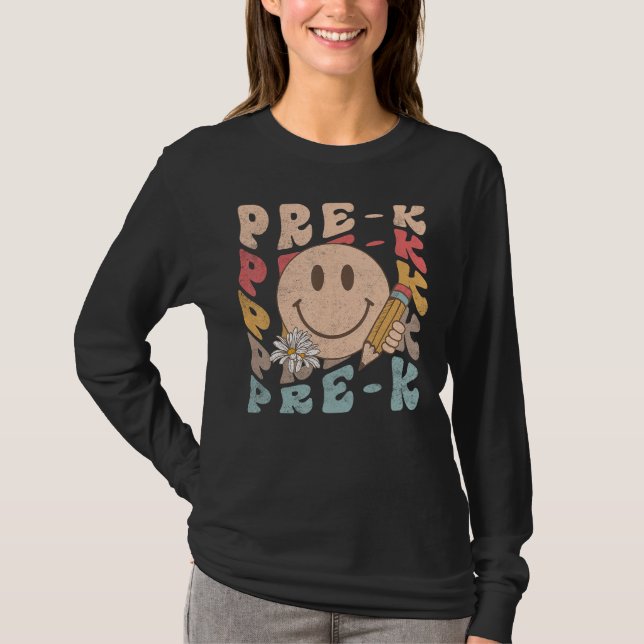 Retro Pre k Teacher Student First Day Of School Pr T-Shirt (Vorderseite)